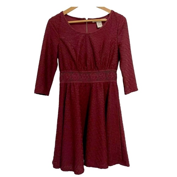 American Rag Cie Maroon Fit & Flare Dress Size S w/Cut Out Waist Long Sleeve - Picture 1 of 11